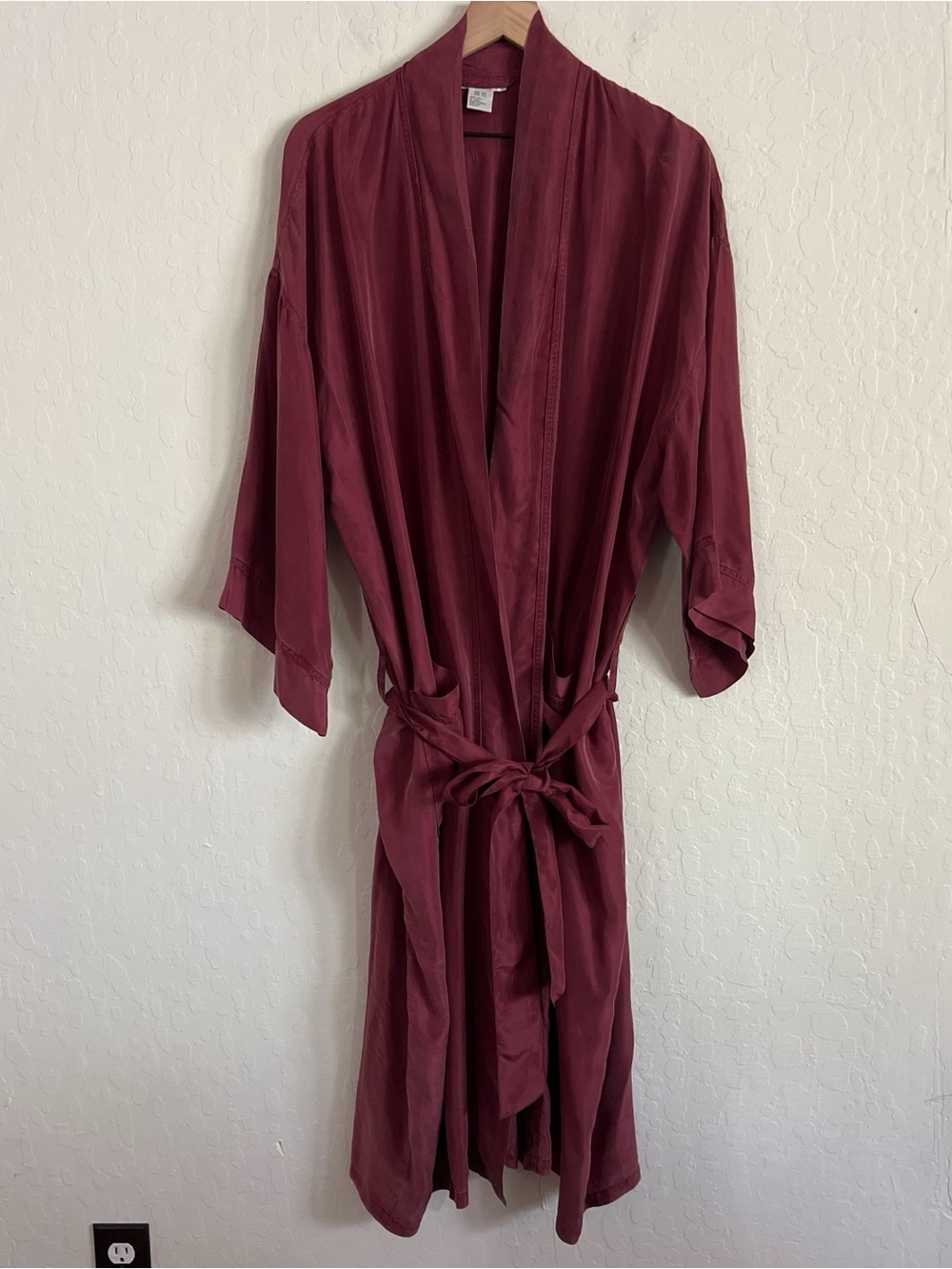 Vintage 90s Bogari 100% Silk Kimono Robe One Size Burgundy Wine Red Loungewear